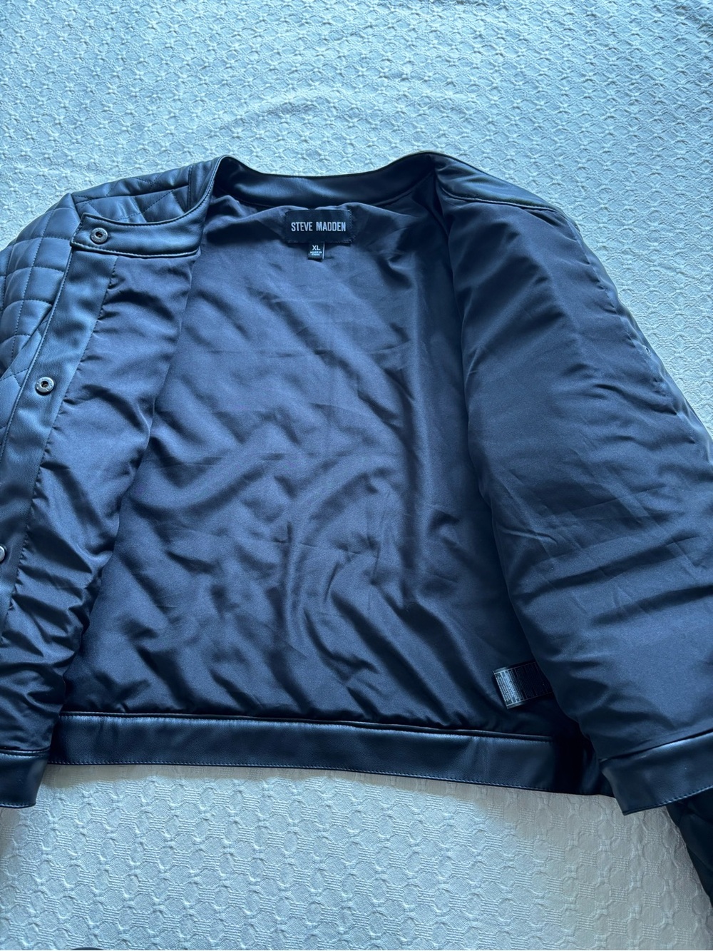 Steve Madden Black Quilted Faux-Leather Snap Jacket - Picture 6 of 13